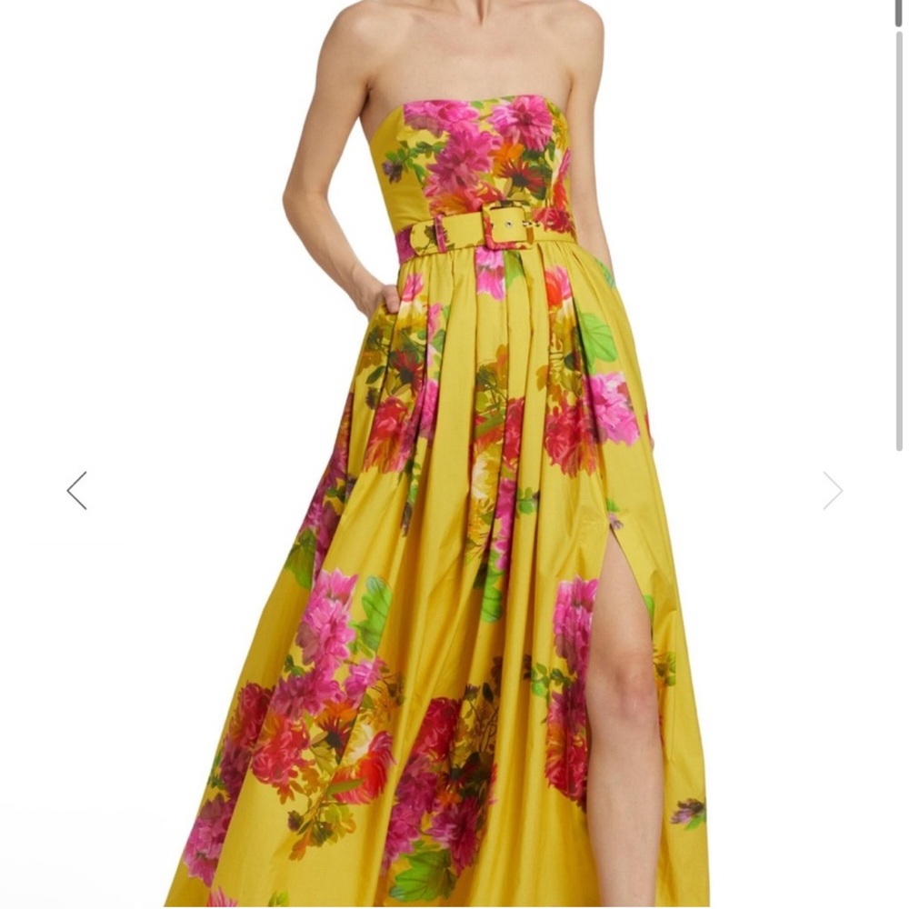 Floral Strapless Yellow Dress